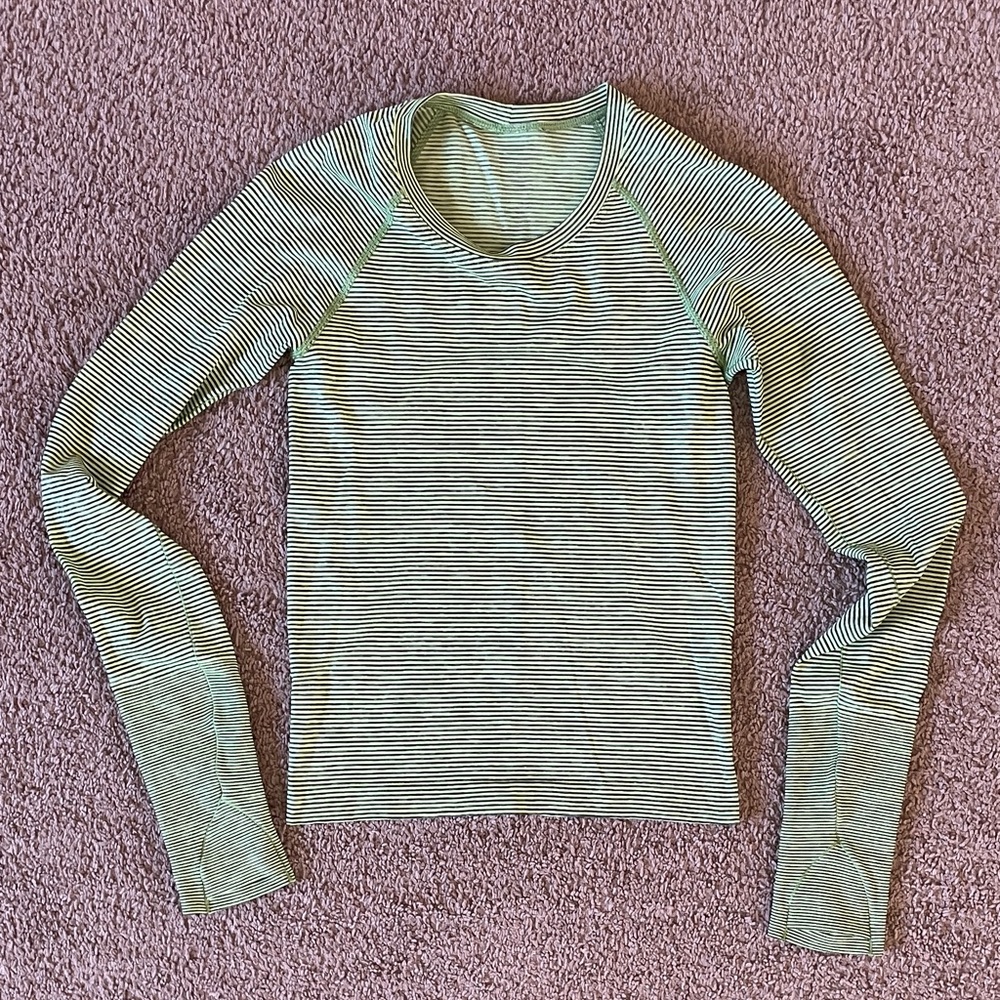 lululemon athletica Swiftly Tech Green and Black Striped Long Sleeve Tee
